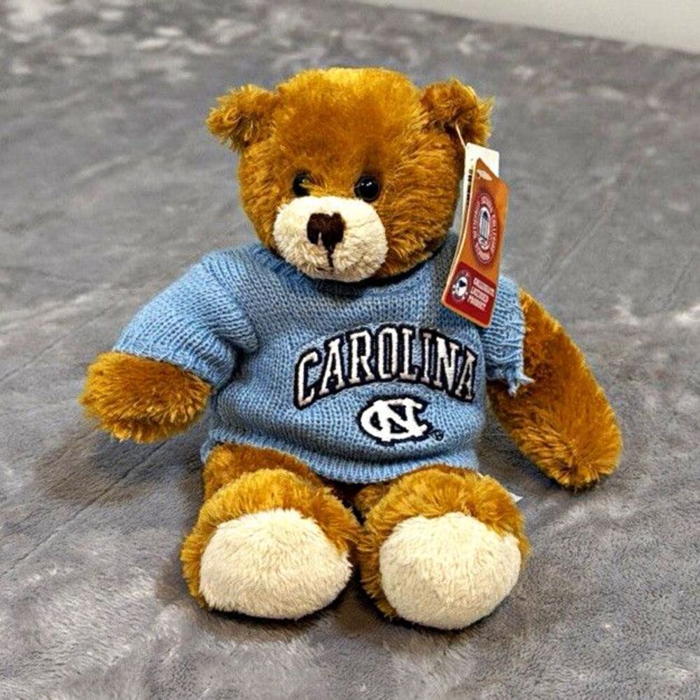 Plushland Brown Teddy Bear Plush w/ Light Blue UNC Carolina Sweater 5-10in